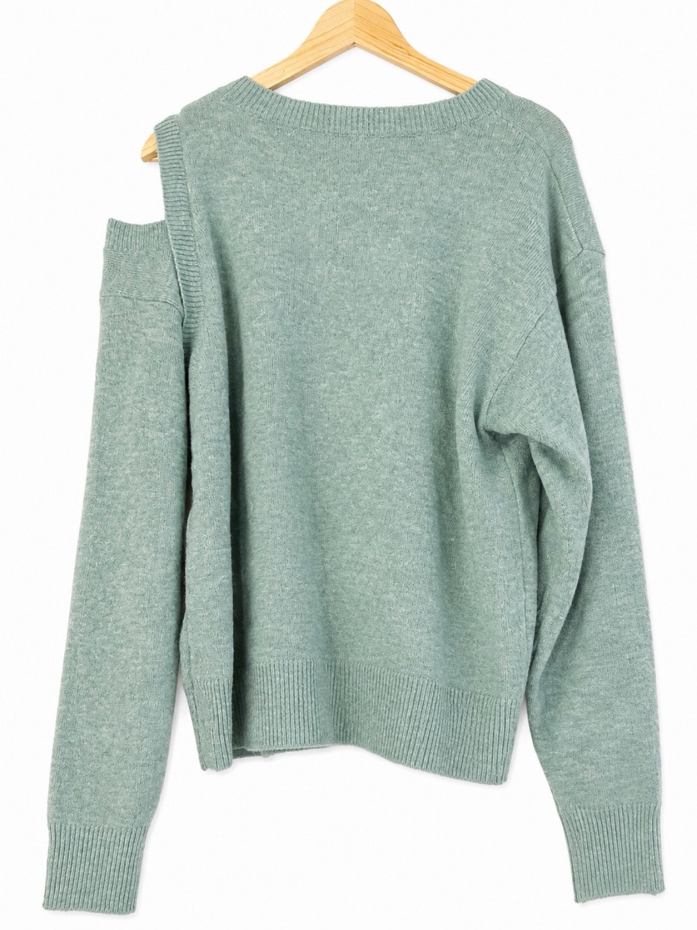 Le Lis Cold Shoulder Sweater Women’s Medium Sage Green Mint Wool Blend Knit - Picture 2 of 5